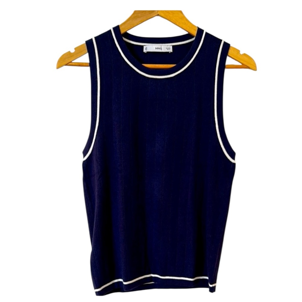 navy with White Trim Sleeveless Top